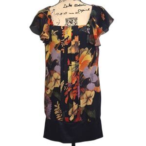 Ted Baker London Dress Size 2 Floral Print On Off Shoulder Ruffle Front Pleats